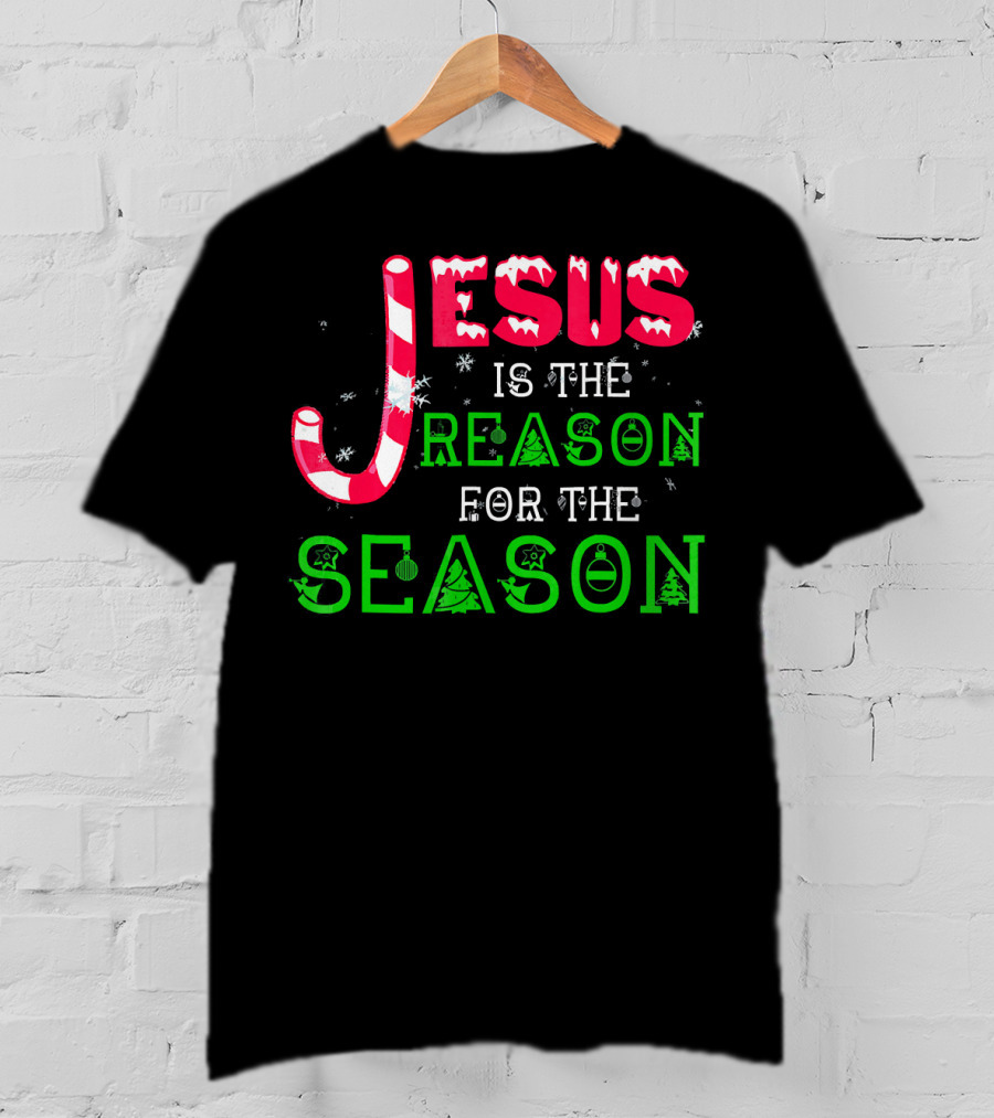 Jesus Is The Reason For The Season Christmas Candy Cane Snowflakes T-Shirt