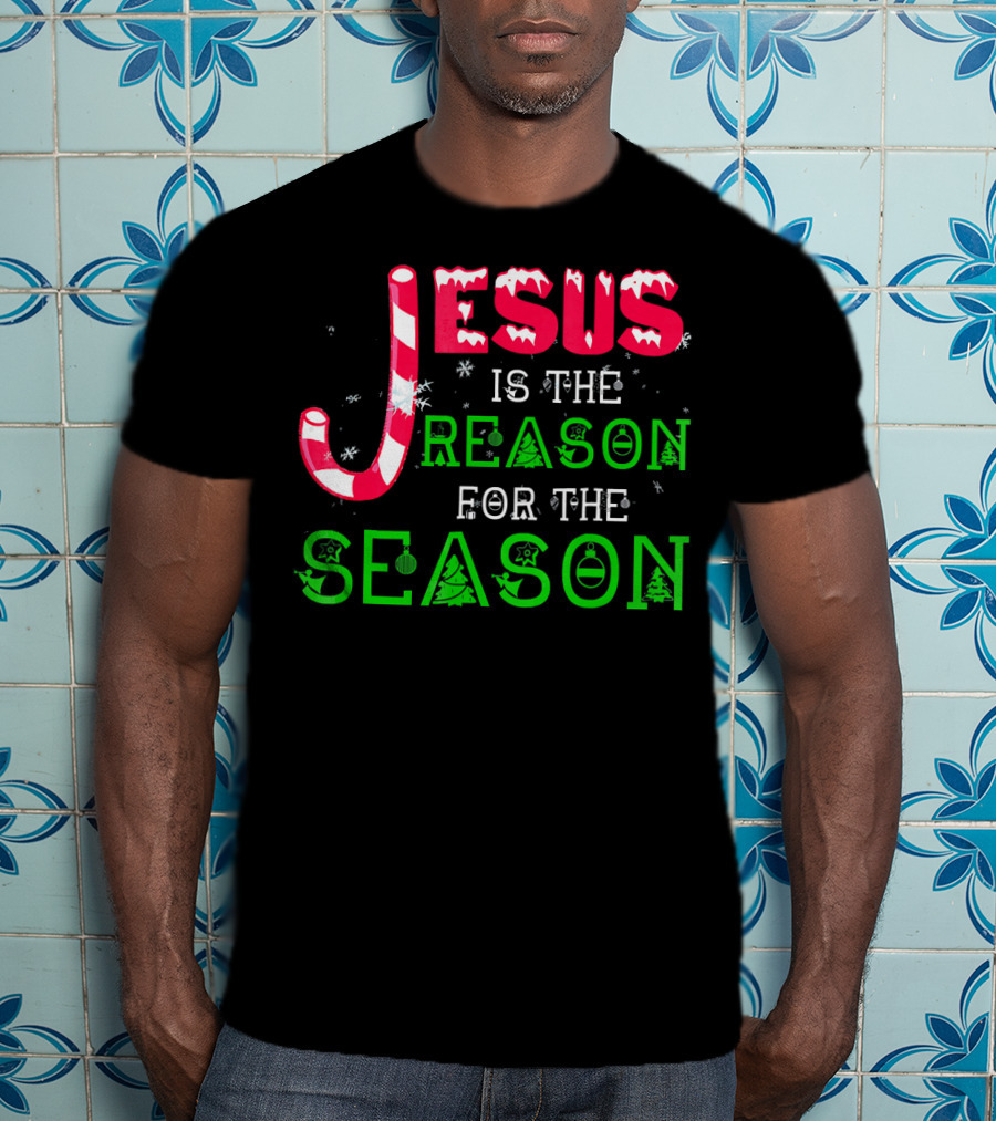 Jesus Is The Reason For The Season Christmas Candy Cane Snowflakes T-Shirt