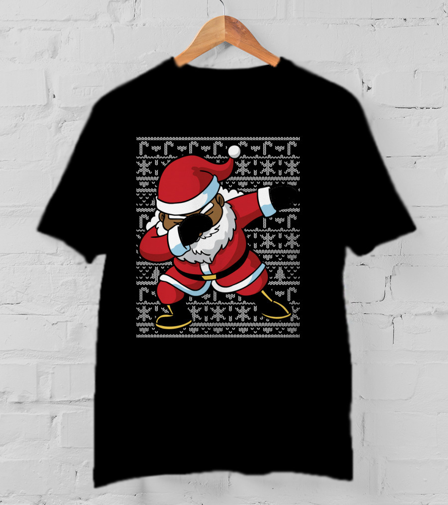 Christmas Black Santa Dabbing Ugly T-Shirt