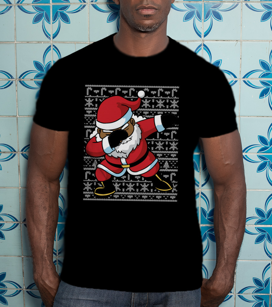 Christmas Black Santa Dabbing Ugly T-Shirt