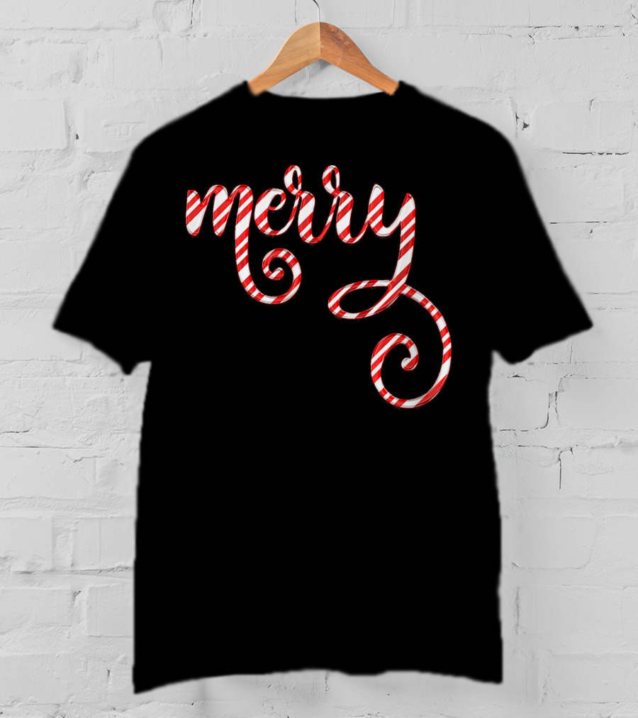 Merry Christmas Script Candy Cane Stripes T-Shirt