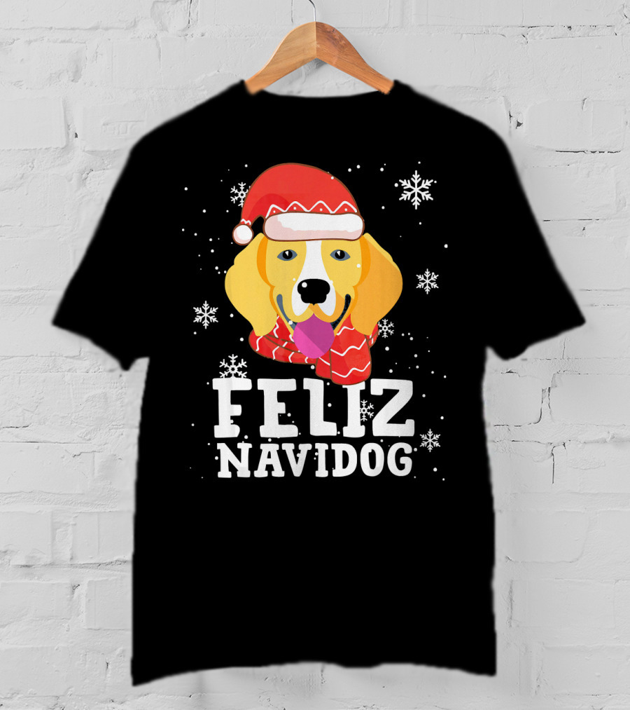 Feliz Navidog Beagle Dog Funny Christmas Snowflakes Santa Hat T-Shirt