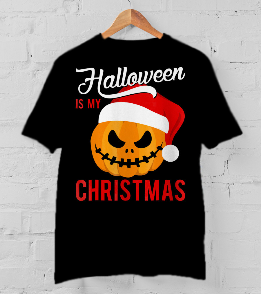 Halloween Is My Christmas Pumpkin Santa Hat T-Shirt