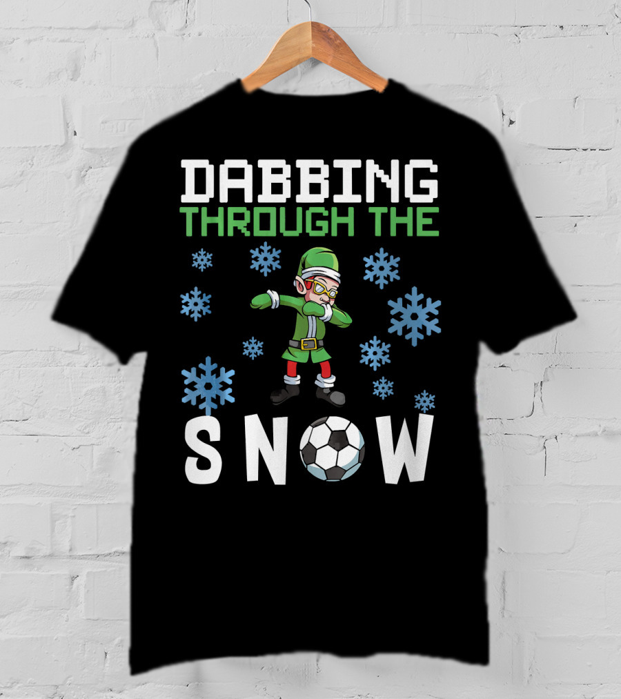 Dabbing Through The Snow Elf Soccer With Snowflakes And Soccer Ball T-Shirt