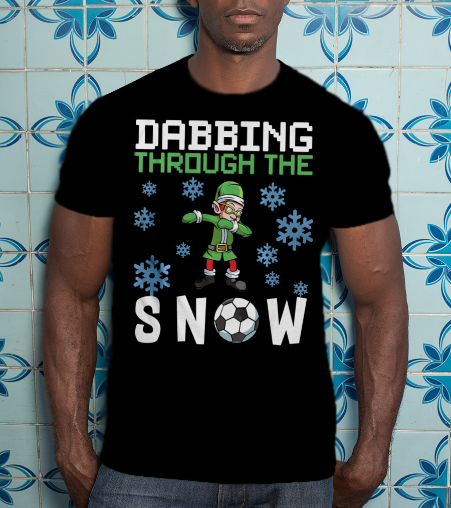 Dabbing Through The Snow Elf Soccer With Snowflakes And Soccer Ball T-Shirt