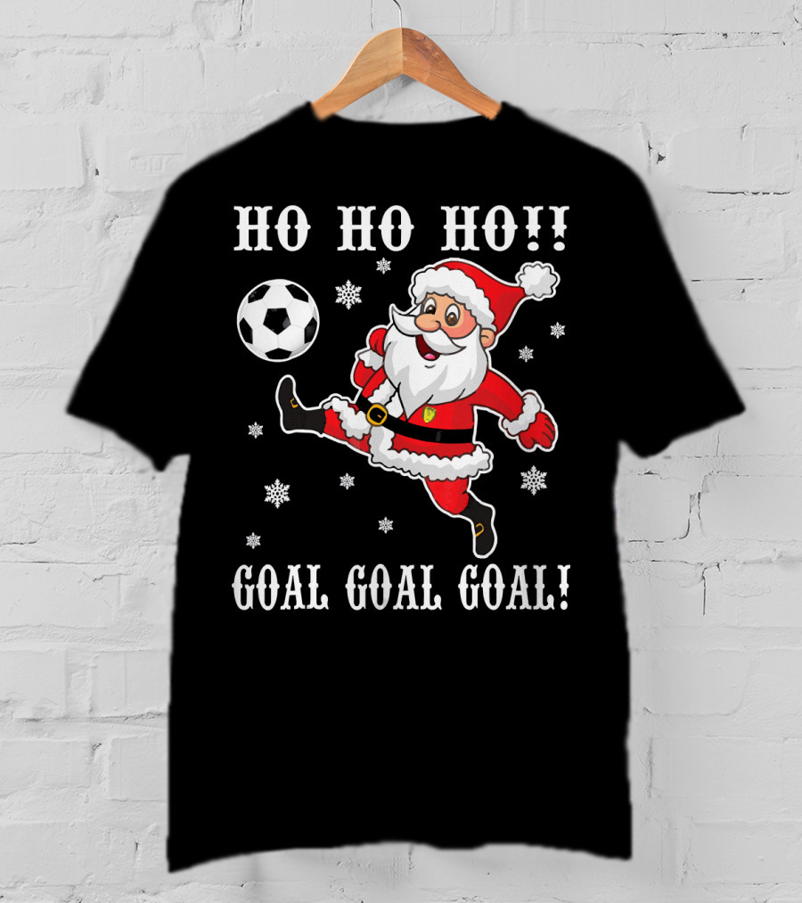 HO HO HO Santa Soccer Goal Goal Goal Snowflakes T-Shirt