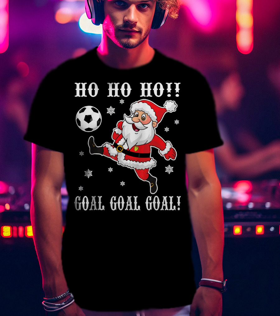 HO HO HO Santa Soccer Goal Goal Goal Snowflakes T-Shirt