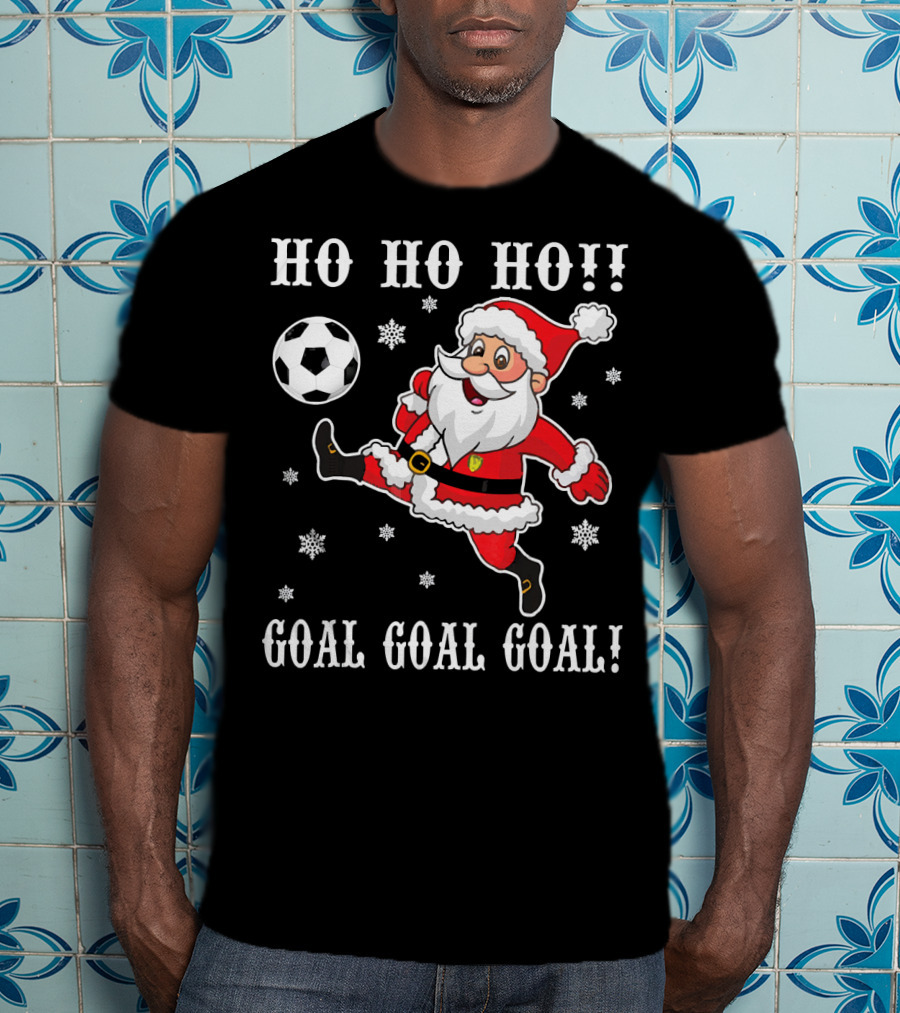 HO HO HO Santa Soccer Goal Goal Goal Snowflakes T-Shirt