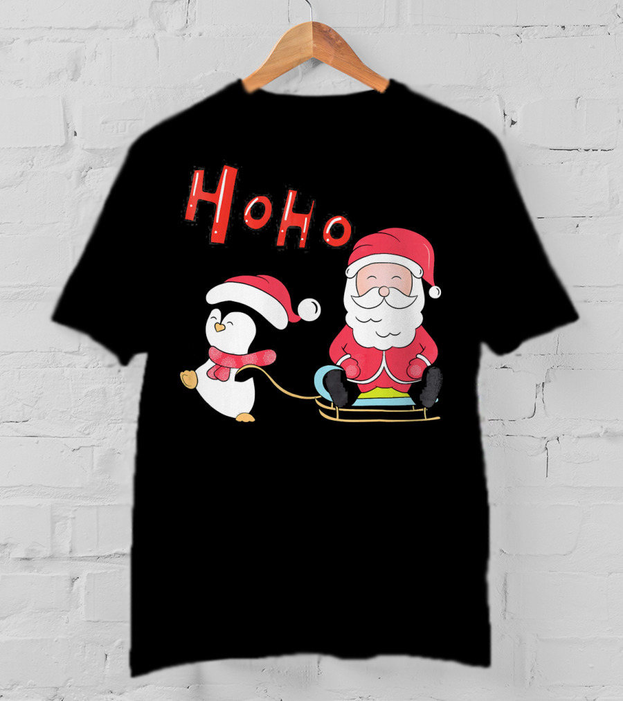 Ho Ho Santa Penguin Merry Christmas Happy Family T-Shirt