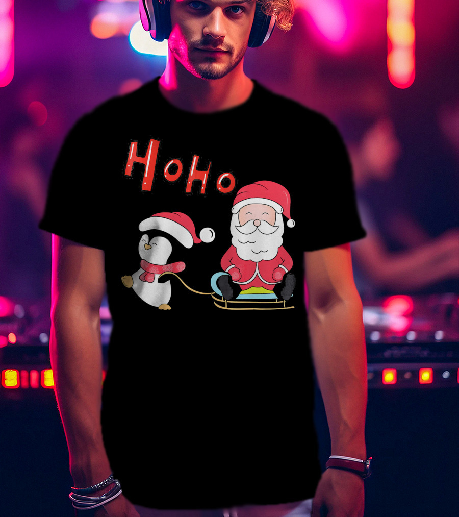 Ho Ho Santa Penguin Merry Christmas Happy Family T-Shirt