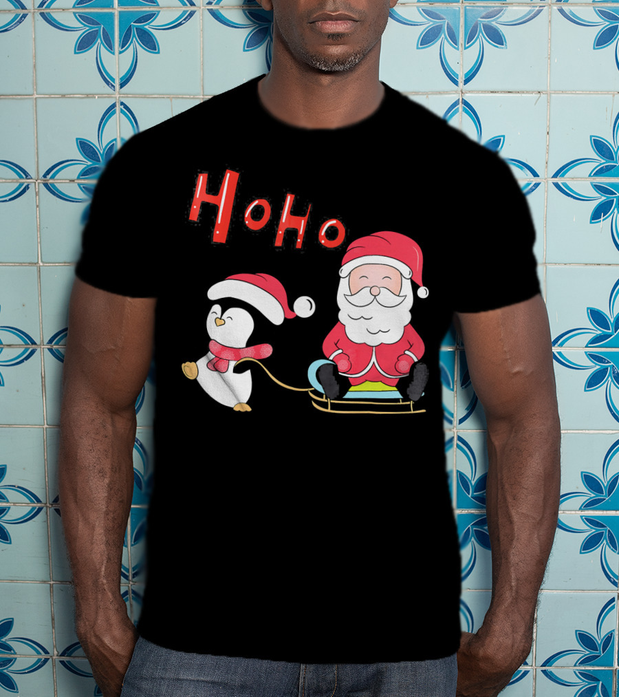 Ho Ho Santa Penguin Merry Christmas Happy Family T-Shirt
