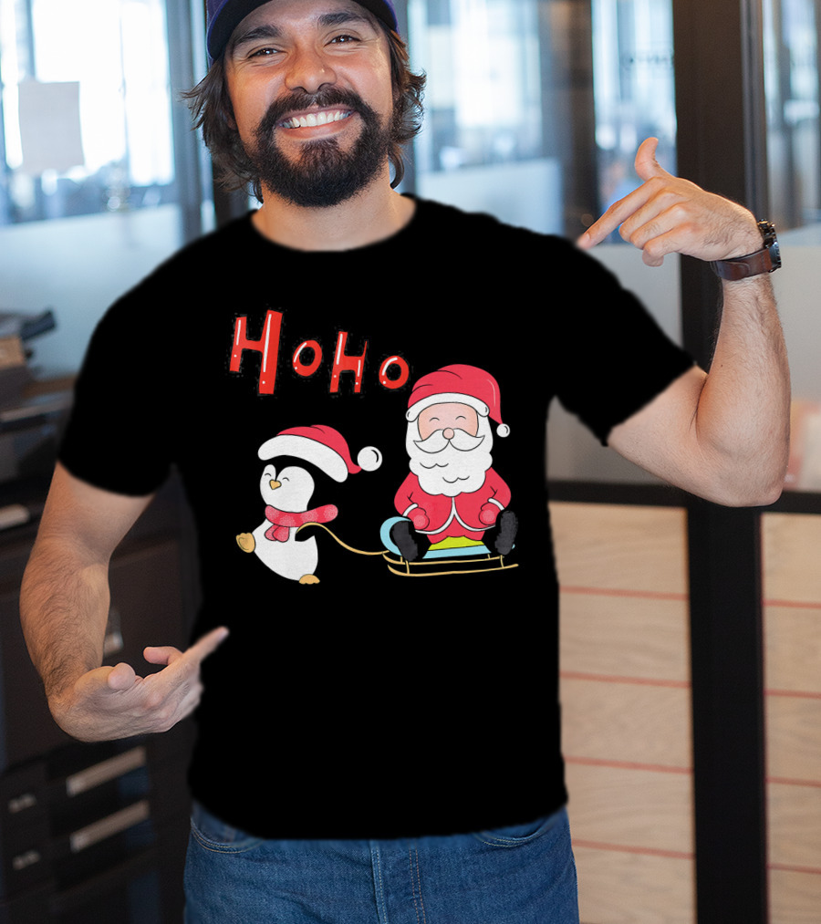 Ho Ho Santa Penguin Merry Christmas Happy Family T-Shirt
