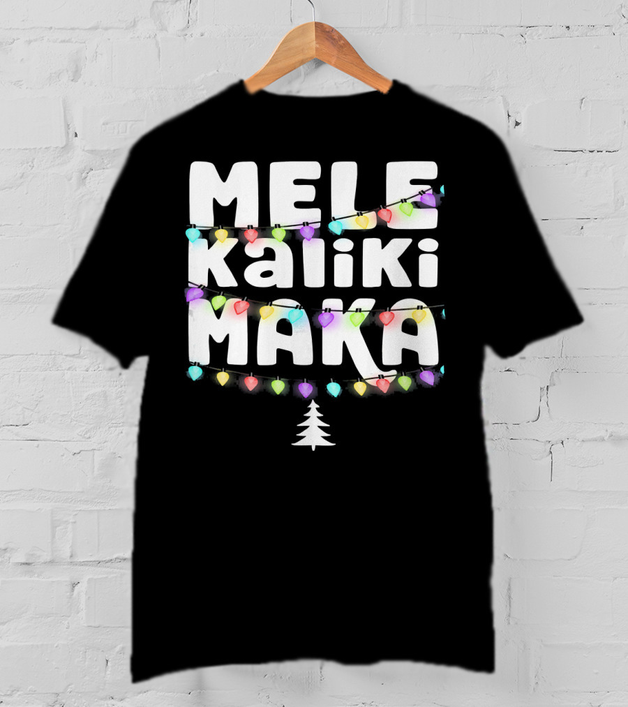 Mele Kalikimaka Hawaiian Christmas Festive Lights Tree T-Shirt