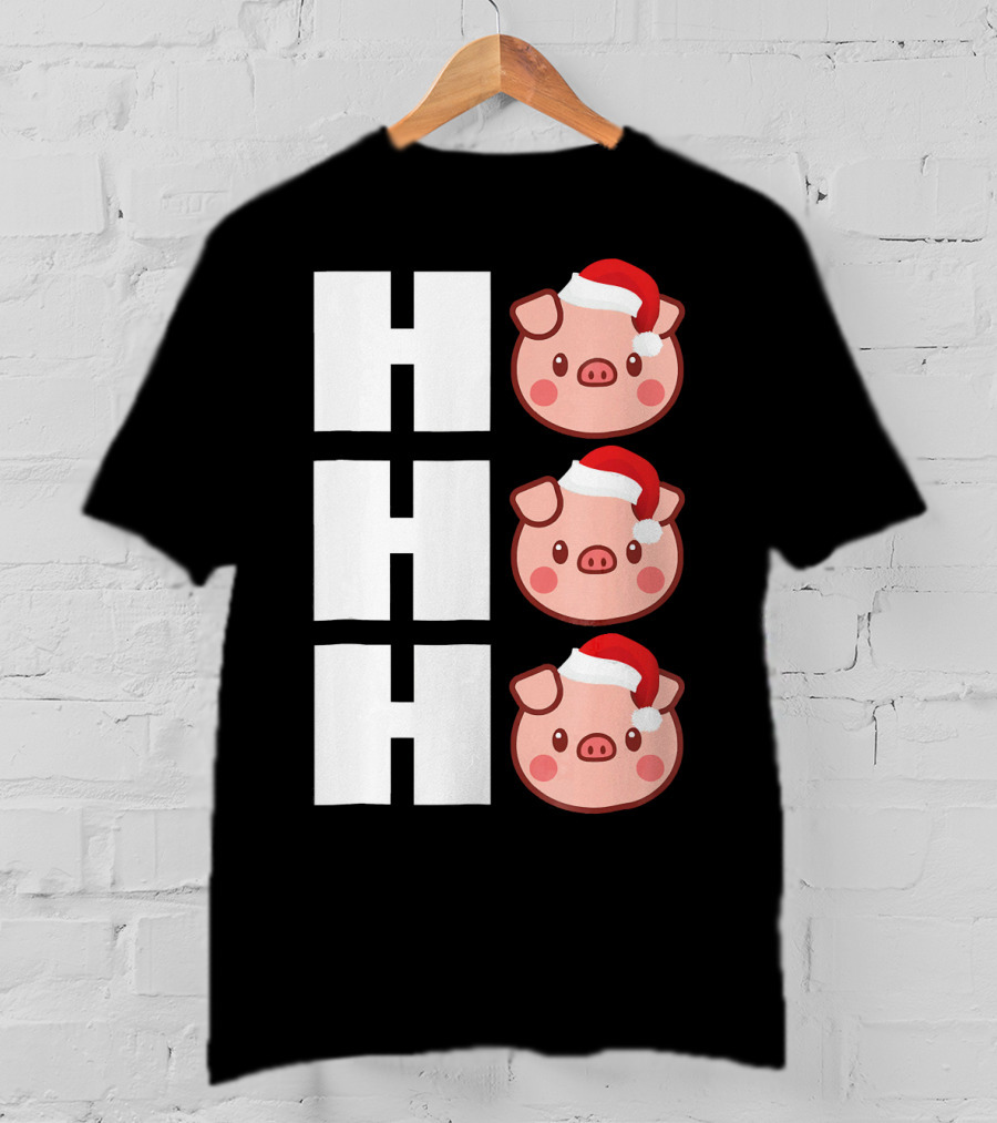HO HO HO Santa Hat Funny Pig Christmas T-Shirt