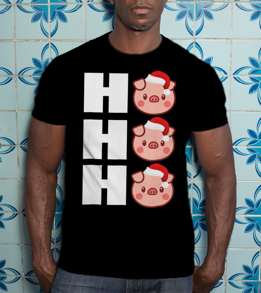 HO HO HO Santa Hat Funny Pig Christmas T-Shirt