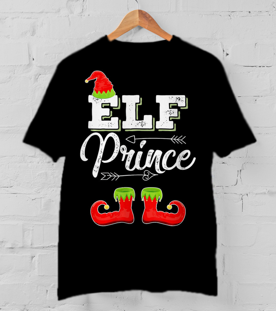 Prince Elf Matching Family Christmas Cos Elf Prince Hat Boots Holiday T-Shirt