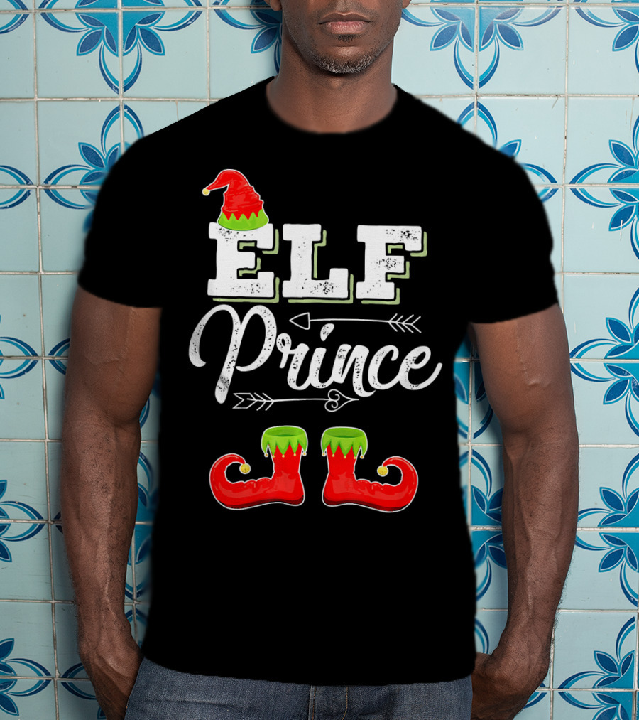 Prince Elf Matching Family Christmas Cos Elf Prince Hat Boots Holiday T-Shirt