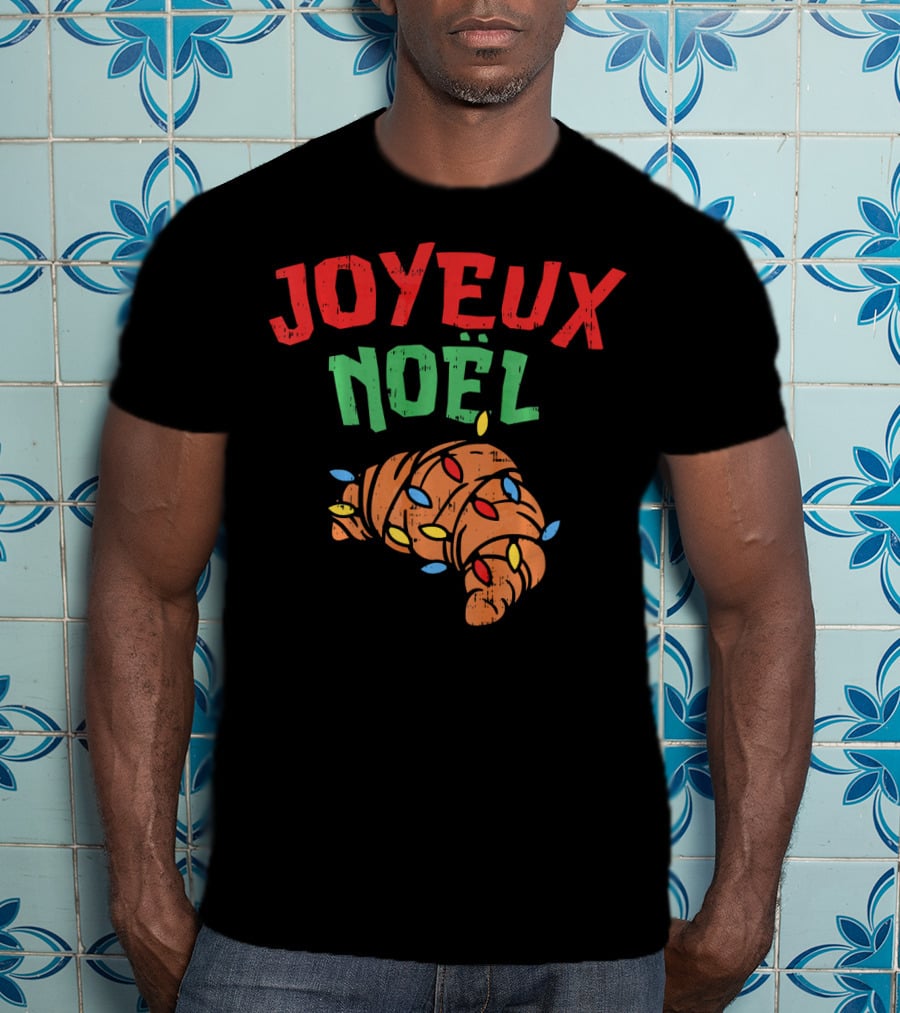 Joyeux Noel Croissant Christmas Lights T-Shirt