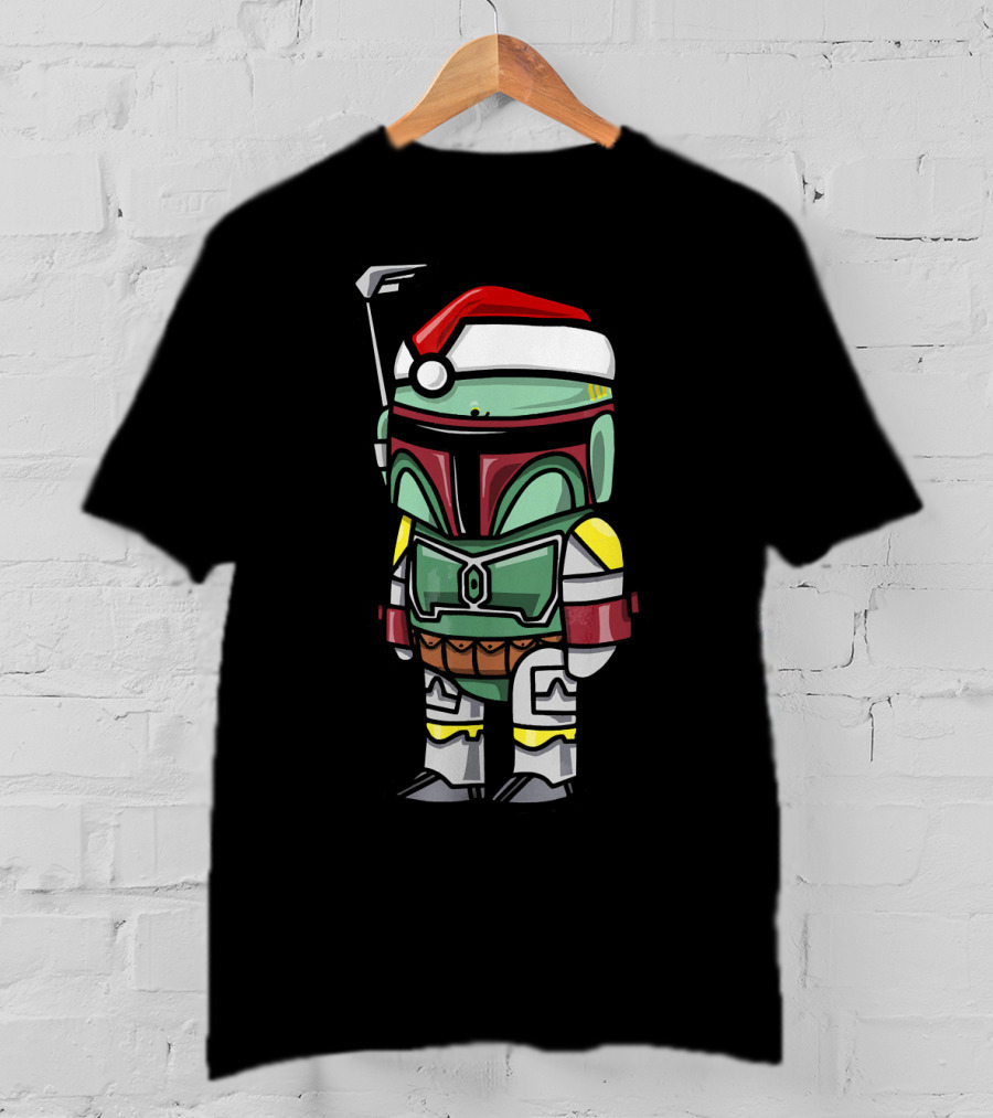 Boba Fett Wearing Santa Hat Star Wars Cartoon Character T-Shirt