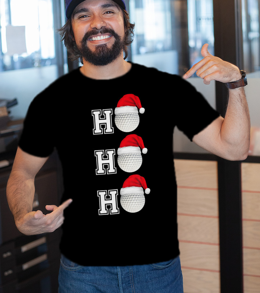 Ho Ho Ho Golf Ball Santa Hat Christmas T-Shirt