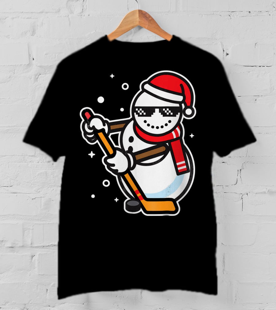 Ice Hockey Player Snowman Funny Boy Cool Nerd Santa T-Shirt