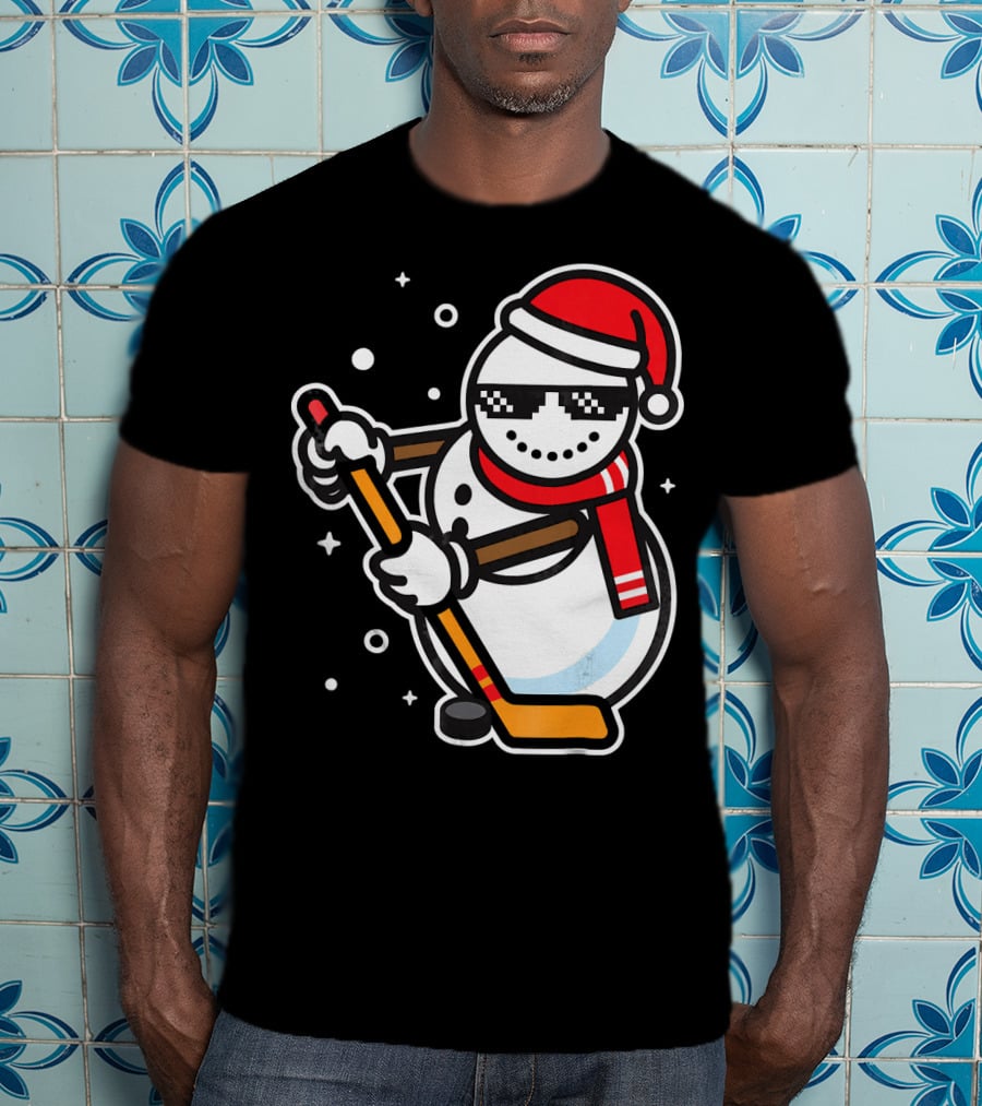 Ice Hockey Player Snowman Funny Boy Cool Nerd Santa T-Shirt