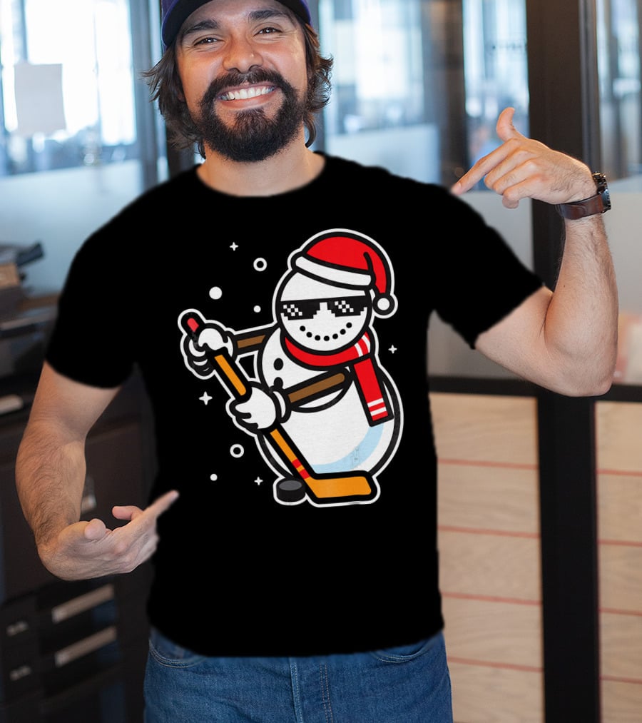 Ice Hockey Player Snowman Funny Boy Cool Nerd Santa T-Shirt