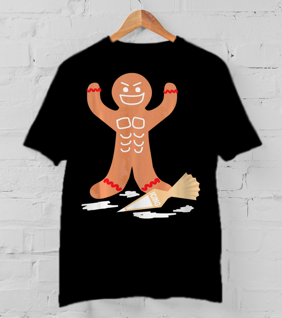 Christmas Gingerbread Muscle Man With Icing Power T-Shirt