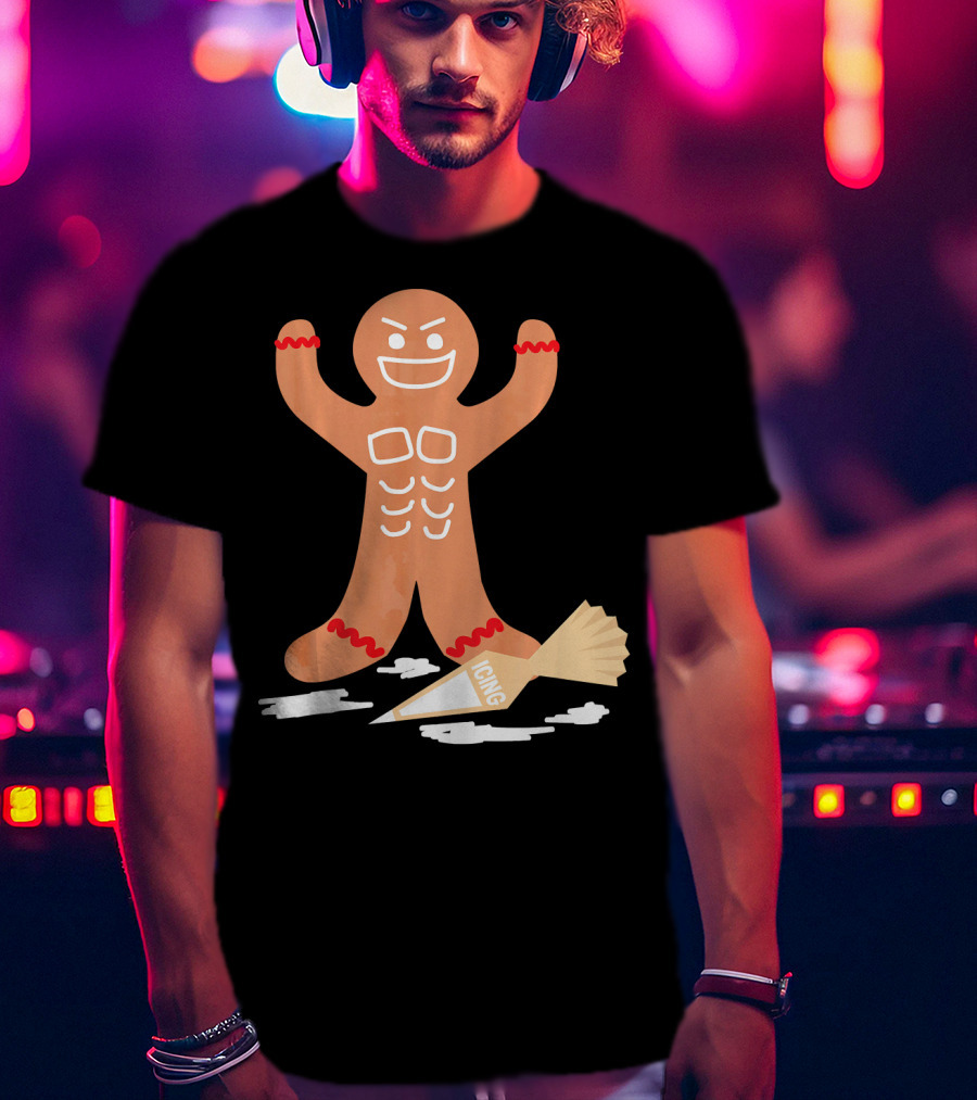 Christmas Gingerbread Muscle Man With Icing Power T-Shirt