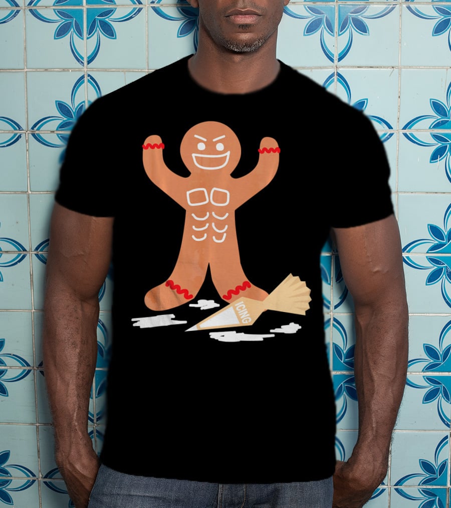 Christmas Gingerbread Muscle Man With Icing Power T-Shirt