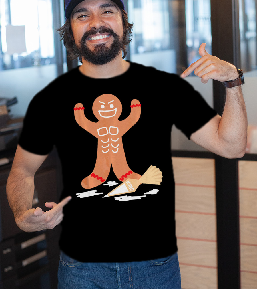 Christmas Gingerbread Muscle Man With Icing Power T-Shirt