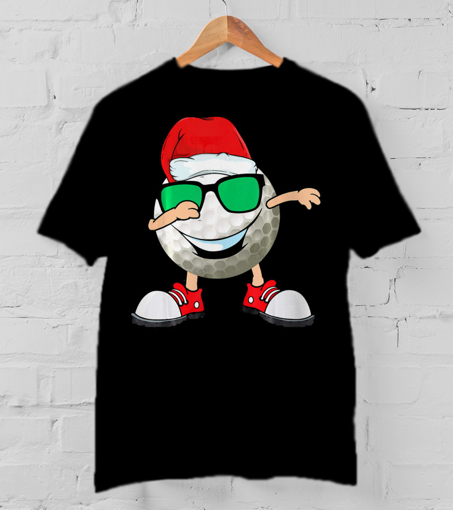 Dabbing Golf Ball With Santa Hat And Sunglasses T-Shirt