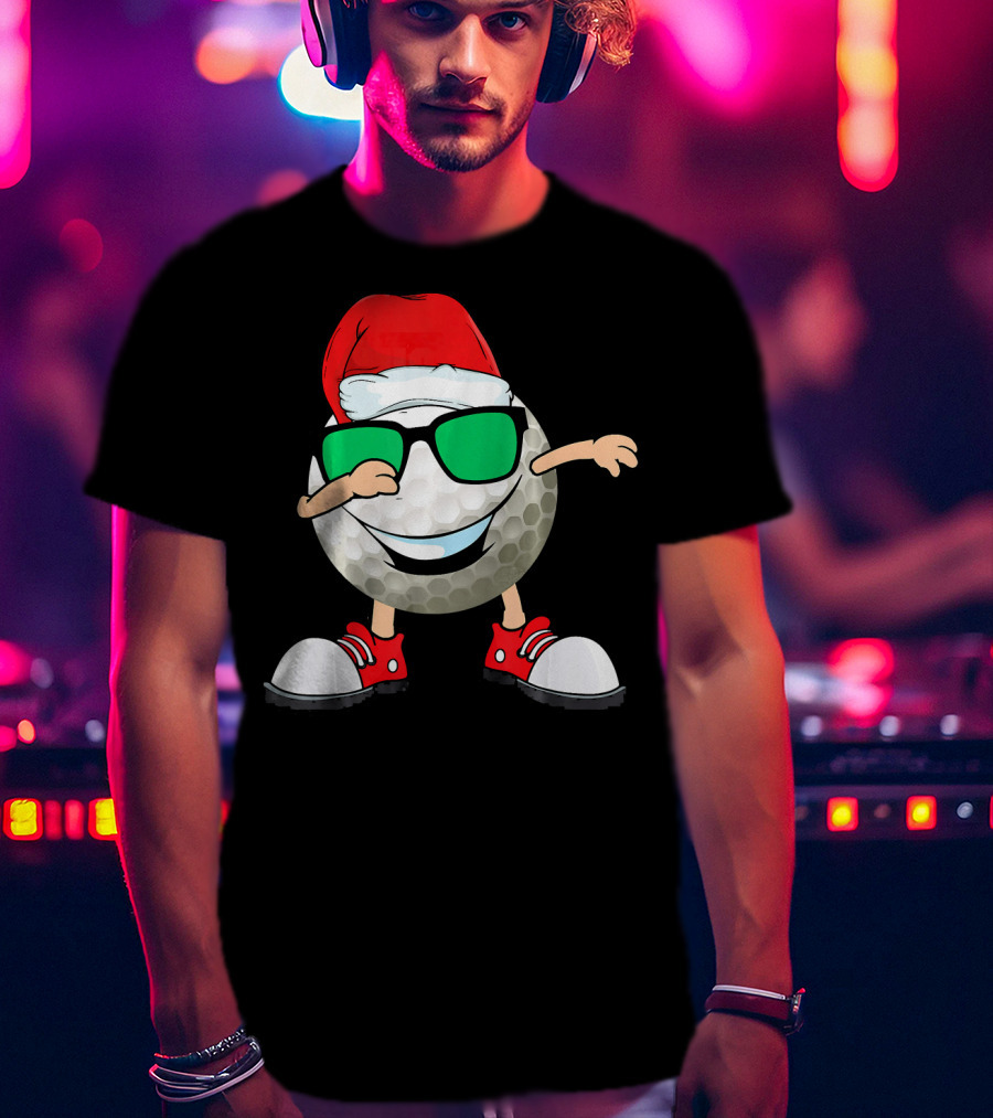 Dabbing Golf Ball With Santa Hat And Sunglasses T-Shirt