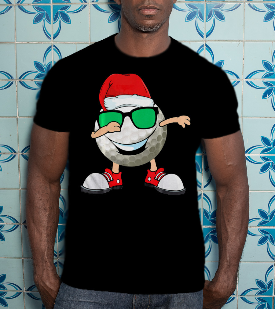 Dabbing Golf Ball With Santa Hat And Sunglasses T-Shirt