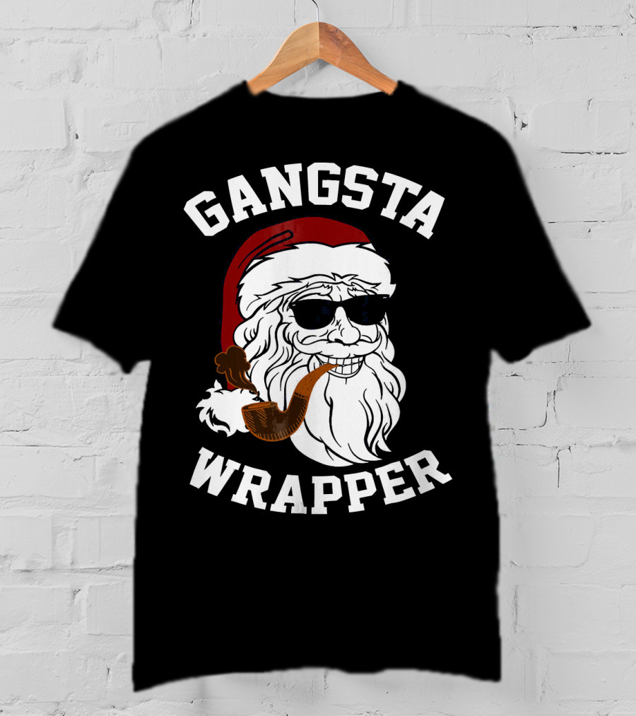 Gangsta Wrapper Santa Smoking Pipe With Sunglasses T-Shirt
