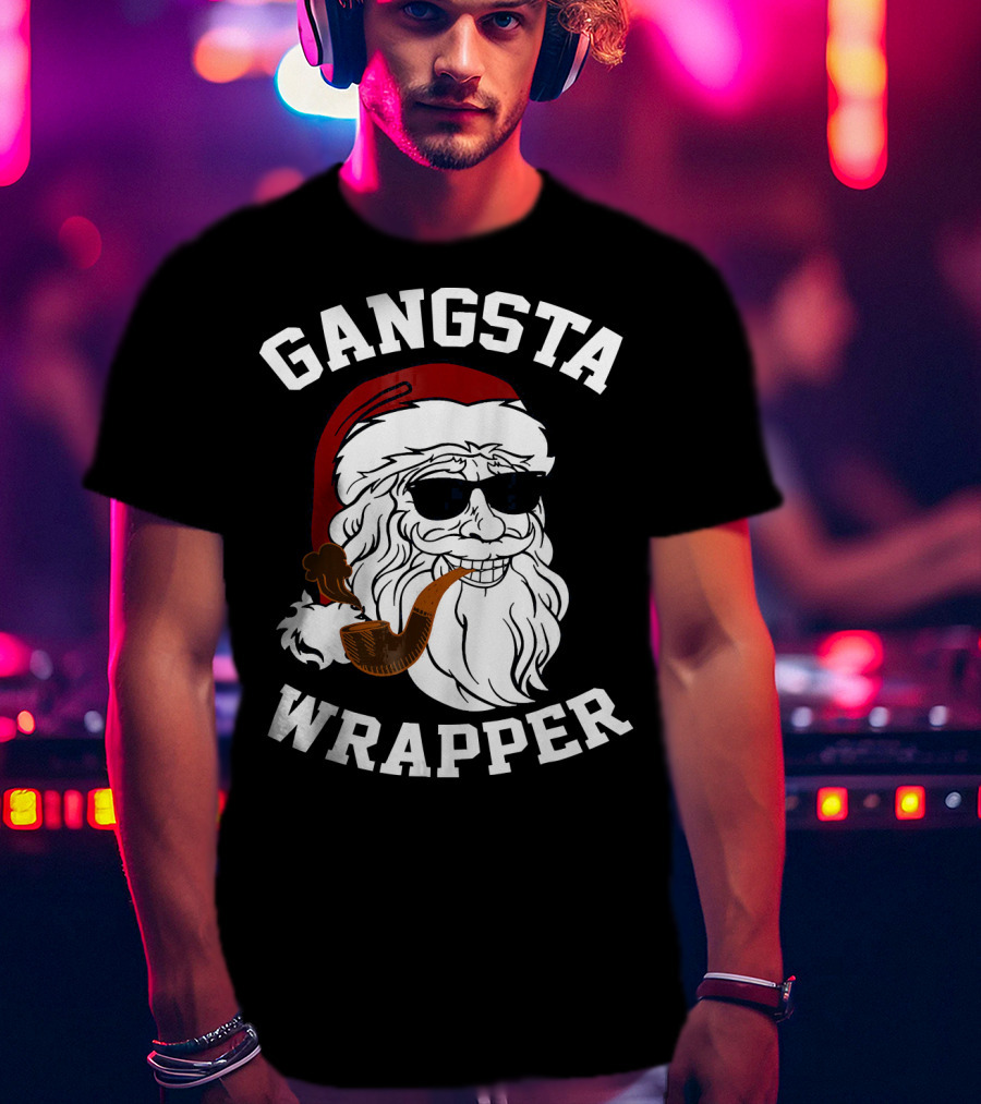 Gangsta Wrapper Santa Smoking Pipe With Sunglasses T-Shirt