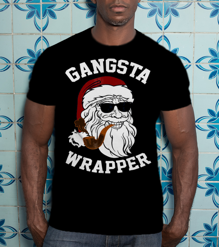 Gangsta Wrapper Santa Smoking Pipe With Sunglasses T-Shirt