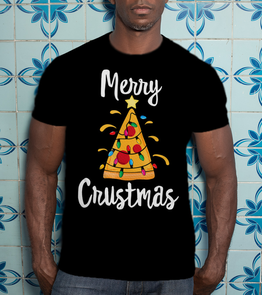 Merry Crustmas Christmas Men Boy Pizza Tree T-Shirt