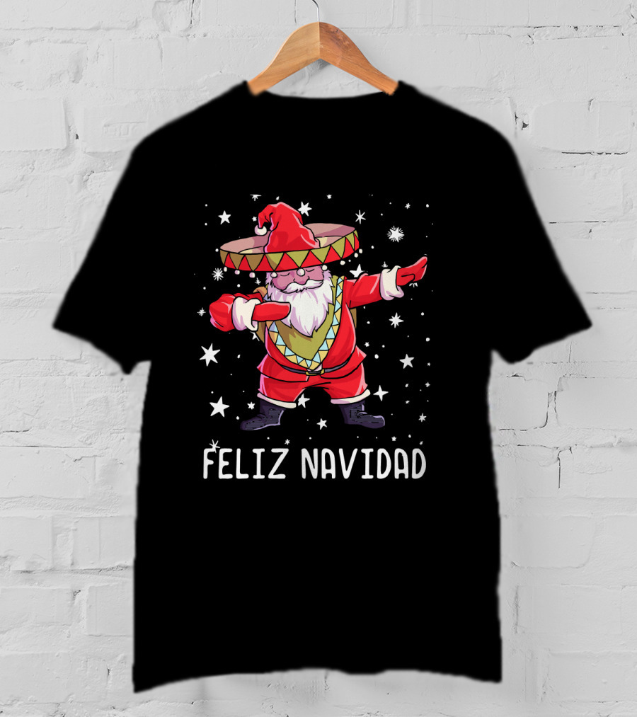 Feliz Navidad Dabbin' Santa In Sombrero Poncho Christmas T-Shirt