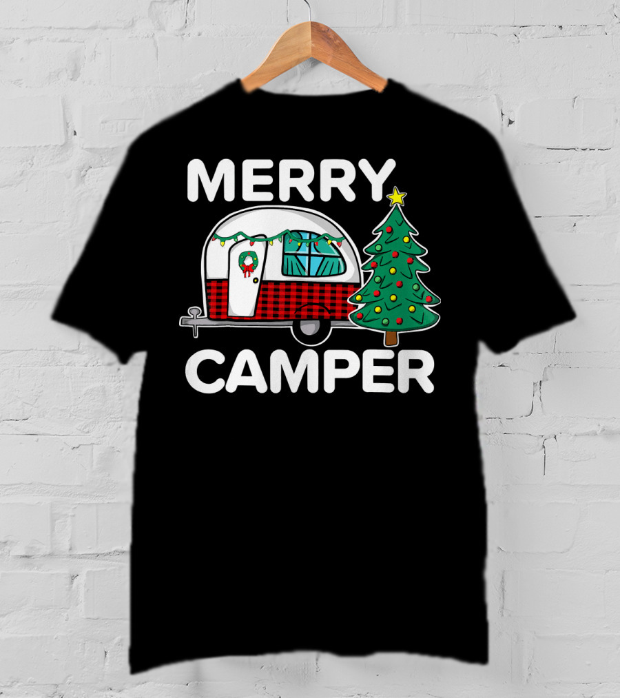 Merry Camper Vintage Camper Christmas Tree Retro Holiday Decor T-Shirt