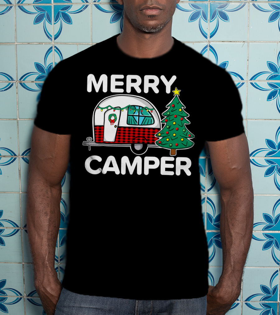 Merry Camper Vintage Camper Christmas Tree Retro Holiday Decor T-Shirt