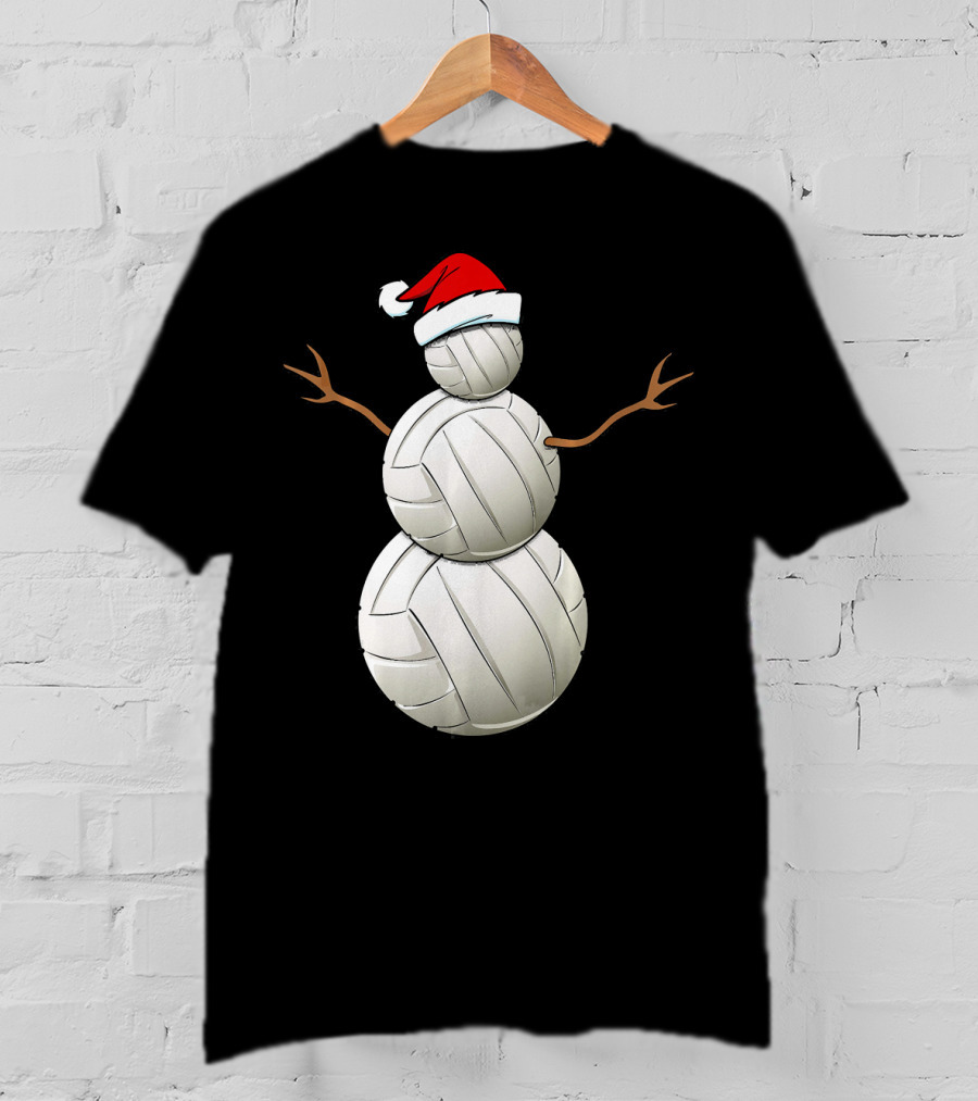 Snowman Volleyball Santa Hat Funny Christmas Balls T-Shirt