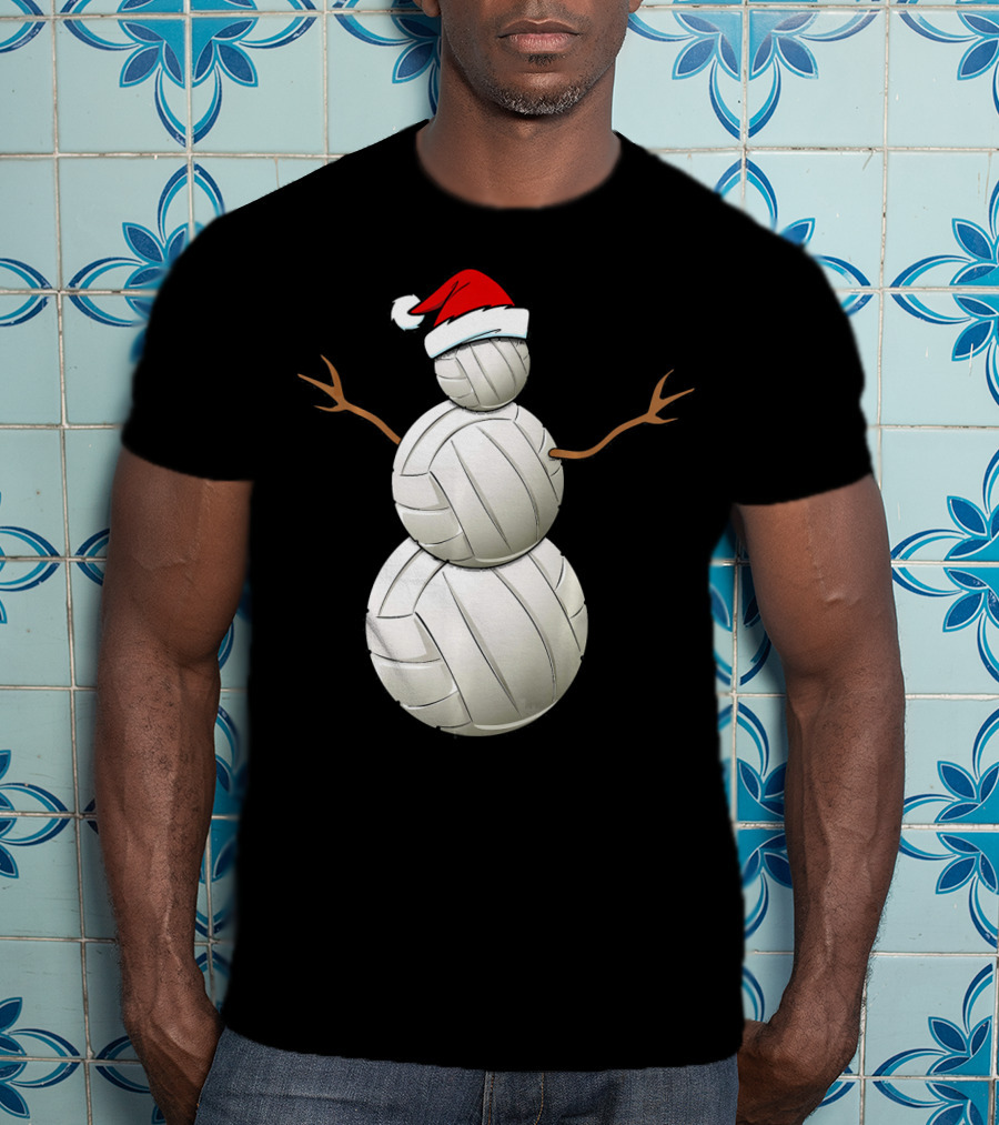Snowman Volleyball Santa Hat Funny Christmas Balls T-Shirt