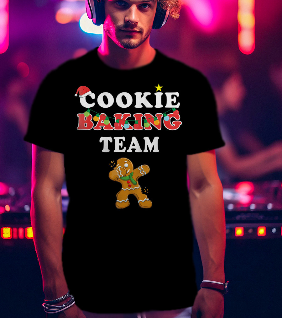 Cookie Baking Team Christmas Gingerbread Santa Lights Holiday T-Shirt