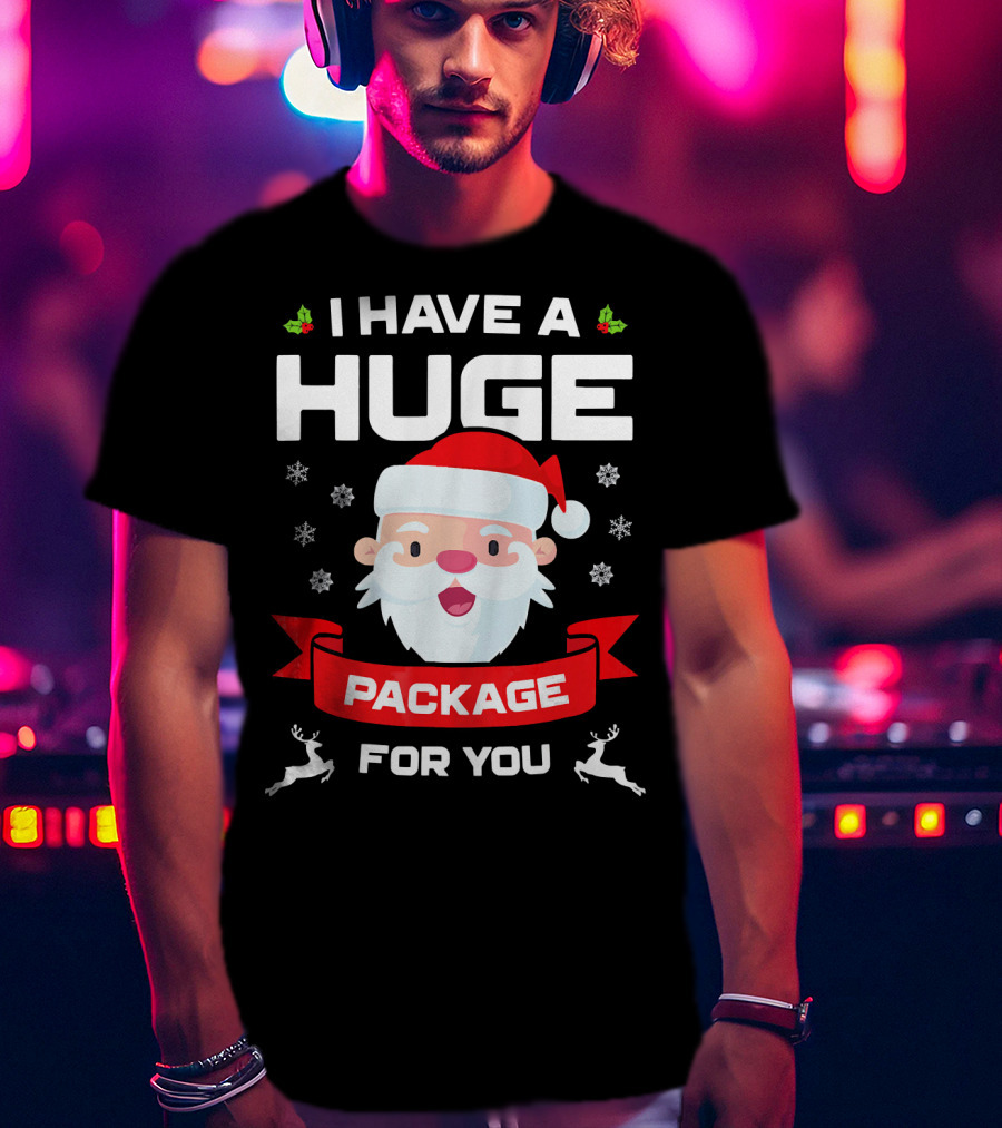 I Have A Huge Package For You Santa Snowflakes Reindeer Christmas T-Shirt