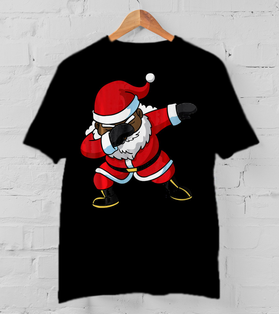Christmas Dabbing Black Santa Claus Gesture T-Shirt
