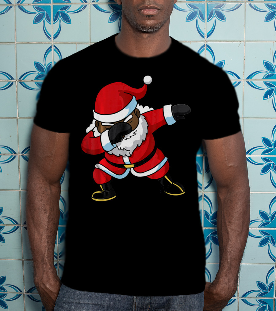 Christmas Dabbing Black Santa Claus Gesture T-Shirt