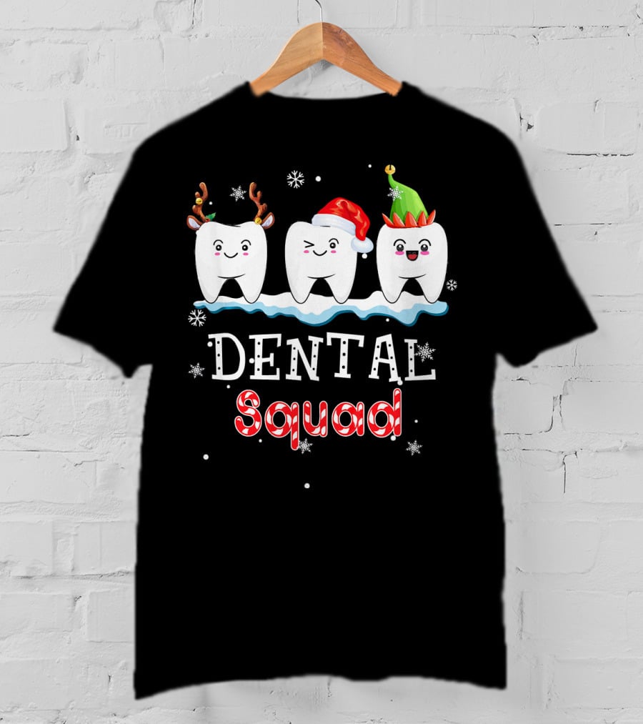 Christmas Dental Squad Hygienist Dentist Festive Teeth Reindeer Santa Elf T-Shirt