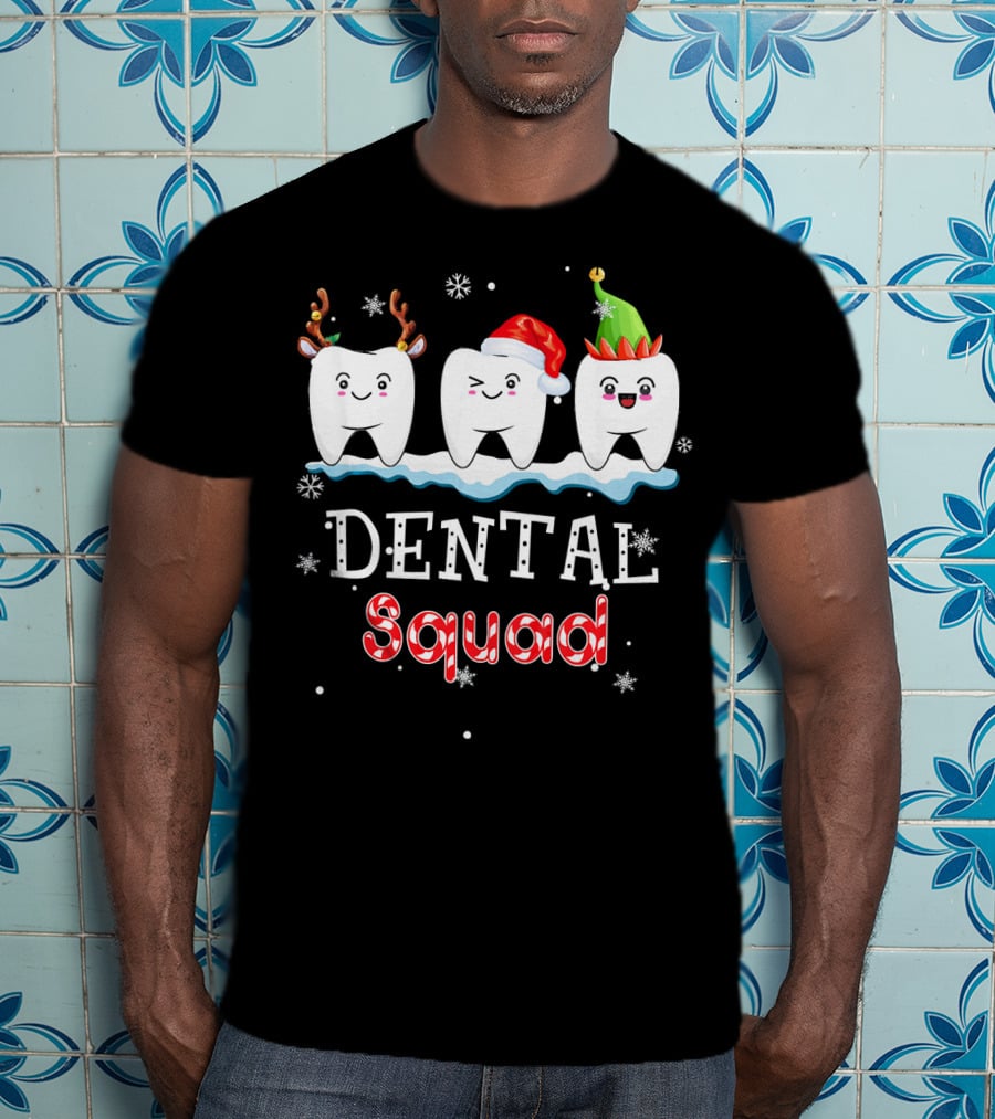 Christmas Dental Squad Hygienist Dentist Festive Teeth Reindeer Santa Elf T-Shirt