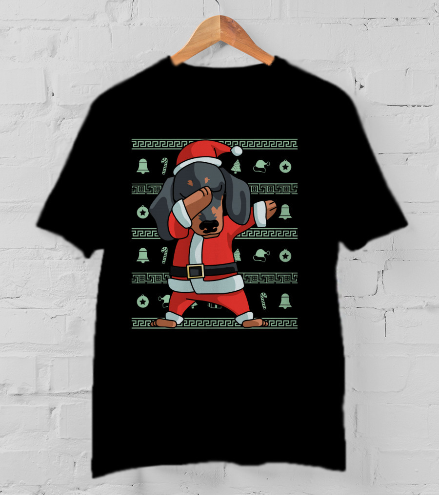 Dabbing Dachshund Santa Funny Christmas Holiday T-Shirt